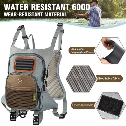 Qiullen Waterproof Fly Fishing Chest Pack with Hard Bottom Work Station, Holds Multiple Fly Boxes and Back Net Holder, Adjustable Tackle Backpack with Quick-Release