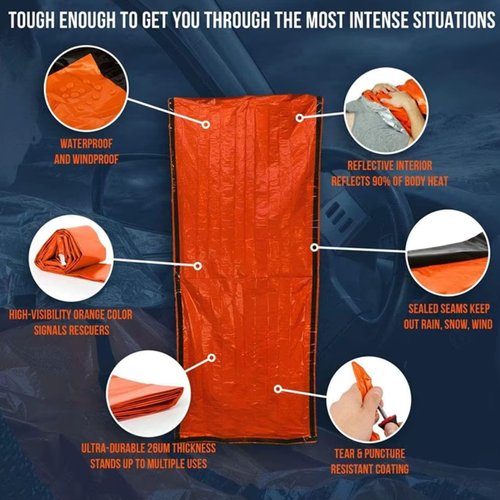 Emergency Sleeping Bags 2 Pack for Survival. Emergency Thermal Blanket Survival Gear Bivy Sack. Survival Bag. Emergency Go Bag Supplies. Cold Weather Protection from Exposure