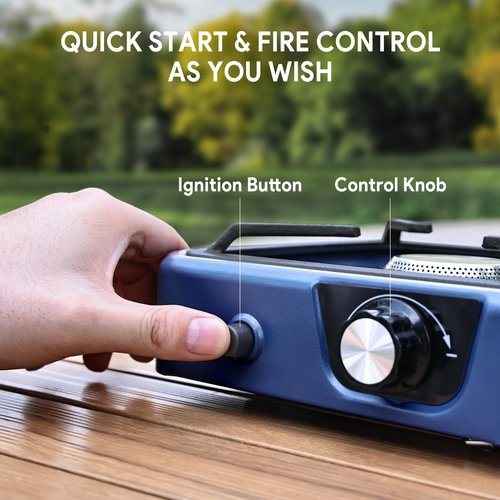 Upgraded Separate Ignition Needle WINKIZA Camping Stove with Cutting Board, Portable Propane Camp Stove with 8,000 BTU, Adjustable Burner with Piezo Ignition, Portable Gas Stove for Camping, BBQ