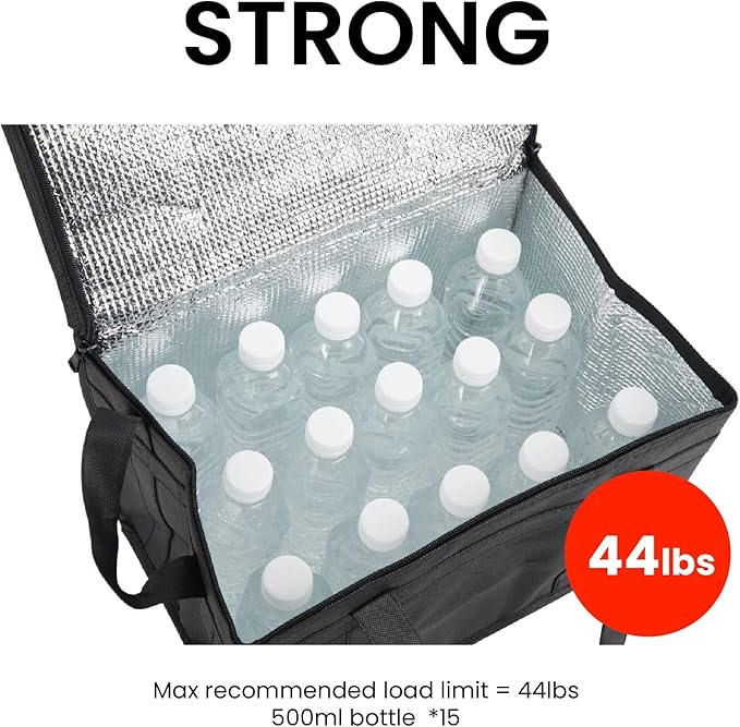 NZ home XL Plus Insulated Cooler Bag and Food Warmer for Delivery & Grocery Shopping with Zippered Top, Black (1 Pack)