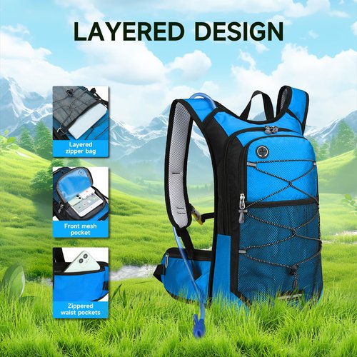 Hydration Backpack Hiking Backpack with Water Bladder Lightweight Insulation Hydration Pack Water Backpack for Hiking Cycling Running Festival Camping for Men Women (Blue, 27X11X46CM)