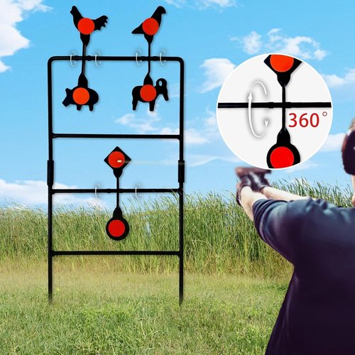 Metal Target, Backyard BB Target, Automatic Reset, Round, Iron, Portable Design, Suitable for Home Garden, Lawn, Farm, Patio, Backyard(Round) (4 Animals)