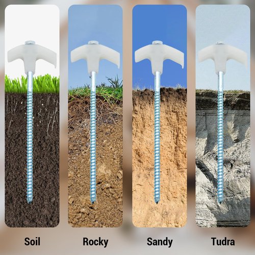 Keovoker 12 Pack Screw in Tent Stakes Heavy Duty-8” Metal Pegs for Ground, Drill in Camping Stake with Hex Head Driver, Spikes Puller, Protector in a Carrying Bag, for Hiking, Hammocks, Glow in Dark