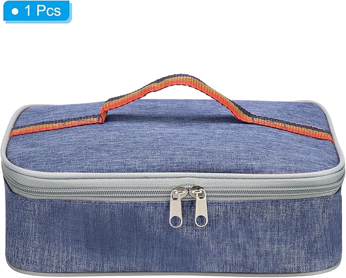 PATIKIL 11"x8"x3" Insulated Lunch Bags, Portable Food Containers Bag Flat Bento Bags Reusable Thermal Lunch Pail for Men and Women, Blue