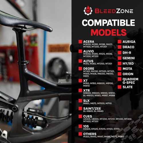 BleedZone Brake Bleed Kit with Mineral Oil Compatible with Shimano & Compatible with Tektro Hydraulic Brakes – Bicycle Hydraulic Brake Bleed Kit – Hydraulic Bike Brakes, MTB, Road Bikes and More