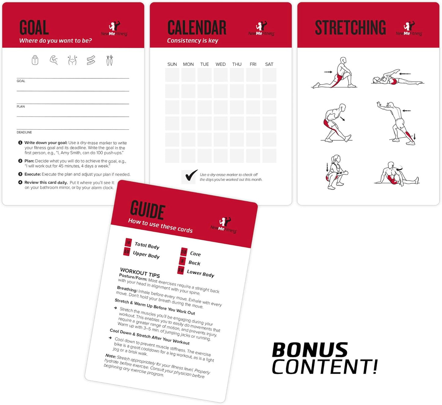 NewMe Fitness Yoga Pose Workout Cards, Instructional Fitness Deck for Women & Men, Beginner Fitness Guide to Training Exercises at Home or Gym