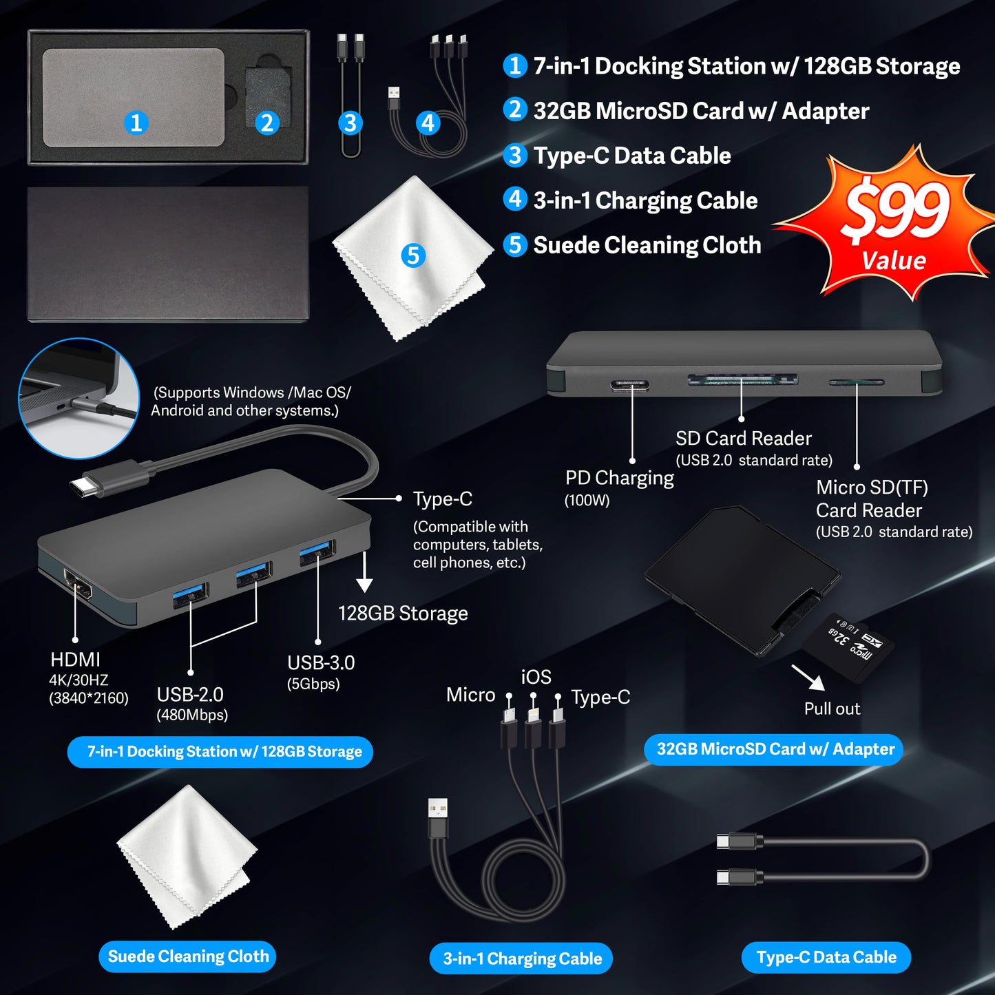 HP Stream 14" HD BrightView Laptop, Intel Celeron N150, 16GB RAM, 288GB Storage (128GB eMMC + 160GB Docking Station Set), Intel UHD Graphics, 720p Webcam, Wi-Fi, 1 Year Office 365, Win 11 S, Silver