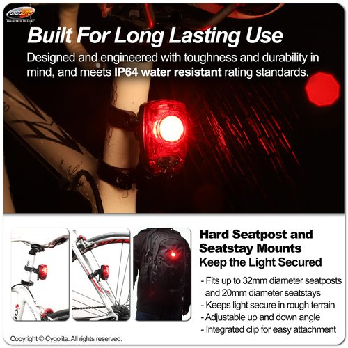 Cygolite Hotshot 120 Lumen Bicycle Taillight – 7 Night & Daytime Modes– User Adjustable Flash Speeds- Compact Design– IP64 Water Resistant– USB-C Rechargeable–Great for Busy Roads