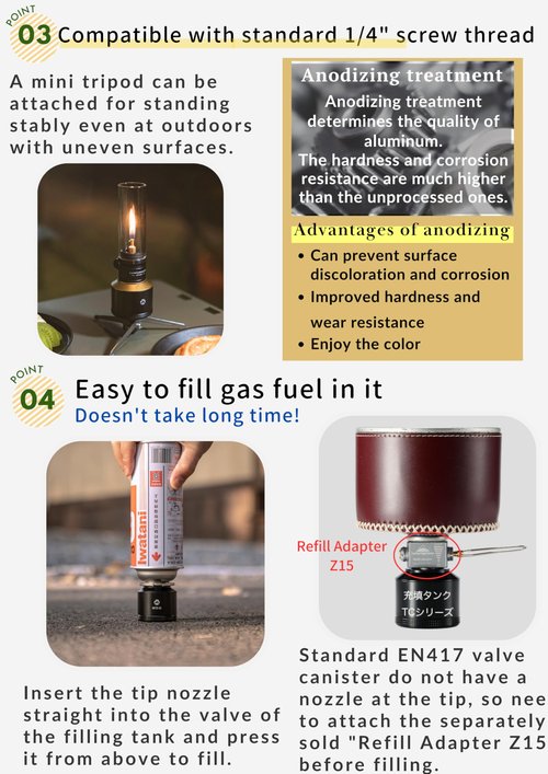 CAMPINGMOON Camping Gas Lantern Gas Candle with Empty Tank Black BKT-1D15