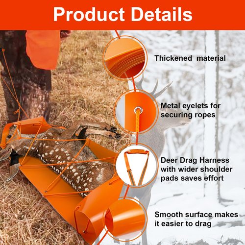 Vecacosic 1.2MM Thickened Deer Drag Sled Tear-Resistant Deer Dragging Sled Game Hauler for Hunting with Odocoileus virginianus Drag Harness and Handle, Save Effort Hunting Gear Accessories