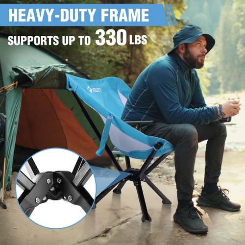 VILLEY Portable Folding Chair Lightweight Camping Chair No Assembly Needed, Quick Setup for Beach, Hiking, Supports 330 LBS, Blue