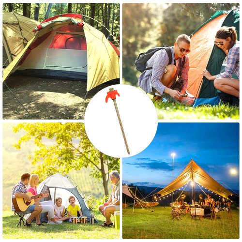 Tent Stakes Heavy Duty, 10 psc, 8 Inch Screw in Camping Stakes, Anti-Rust Canopy Stakes, Sturdy Ground Stakes with Tools, Metal Tarp Stakes Puller Inclueded