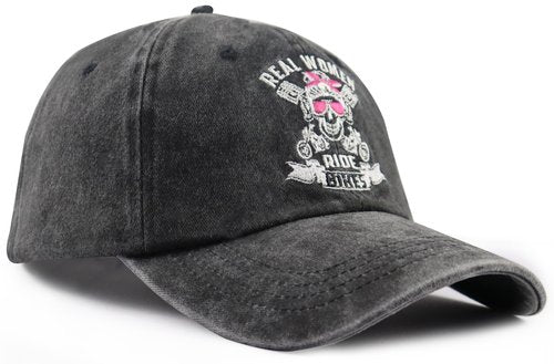 Motorcycle Accessories for Women, Real Women Ride Bikes Skull Cap, Cool Cycling Baseball Cap, Mothers Day Christmas Birthday Gifts for Biker Mom Black