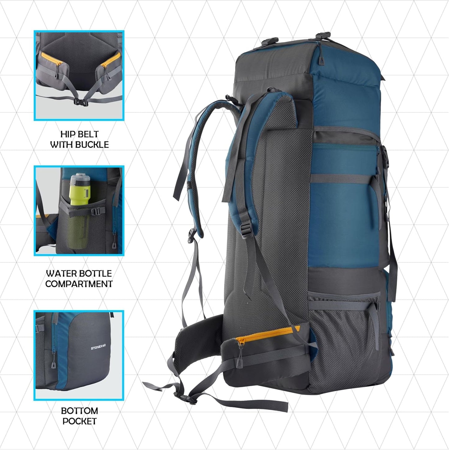 STONEX 60 Ltr Travel Backpack Trekking Rucksack bag for Men & Women Travel Camping Hiking Backpack, Sky Blue