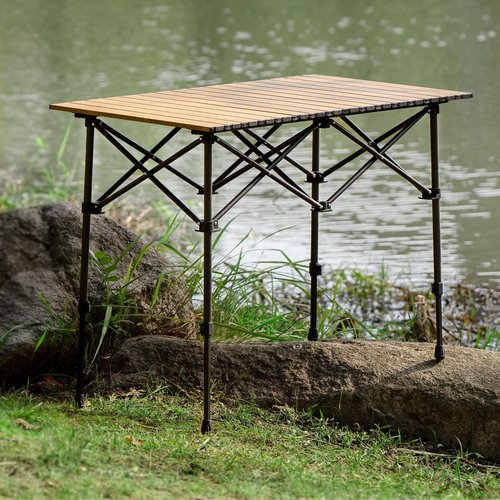 pollilar Camping Table Folding Camp Table Roll Up Surface Lightweight, Collapsible Height Adjustable Suitable for Picnic Adults with Carry Bag for Indoor Outdoor BBQ Picnic Gathering Patio