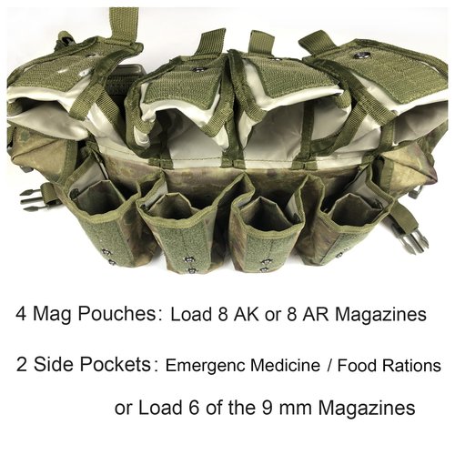 HRTACPAG Tactical Chest Rig for Airsoft - AK Chest Rig -Adjustable Tactical Outdoor Hunting Chest Rig with Mag Pouches Ruin Camo