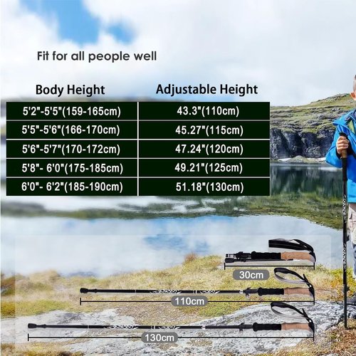 Colefunmit Trekking Poles Lightweight Collapsible Hiking Poles Folding Aluminum Walking Sticks 2 Walking Sticks for Hiking with Cork Grip (Blue, 51"-2pc)