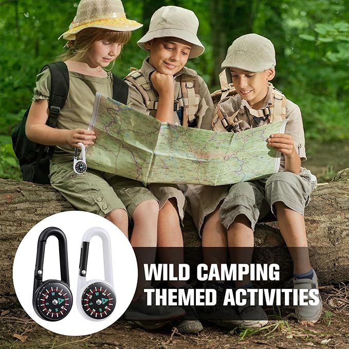 TOODOO 32 Pcs Compass Keychain for Kids Adventure Camping Small Keychain Belt Clips With Holes Compass Metal Buckle Keychain Outdoor Camping Party Favors