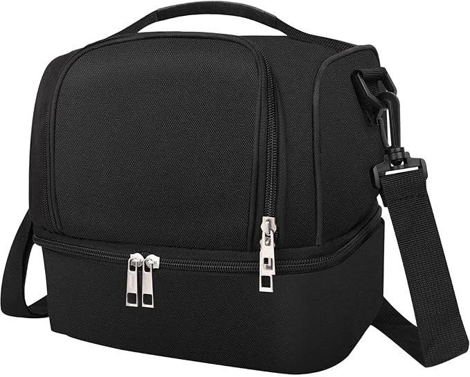 Lunch Box Lunch Bag for Women Men Reusable Insulated Lunch Bag Women Lunch Cooler Tote Bags with Adjustable Shoulder Strap for Office Work Picnic Travel, Black