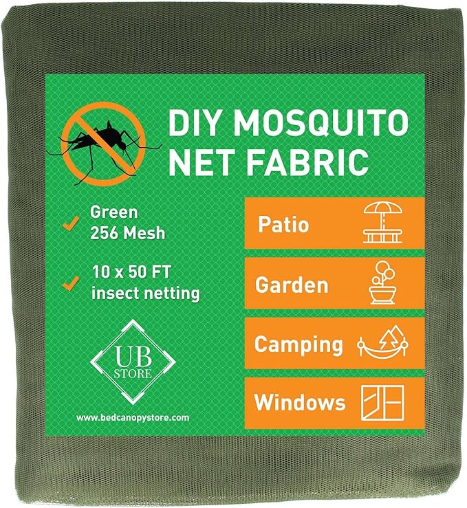 Green DIY Mosquito Net Fabric | 10x50 FT Netting | Insect Cover for Garden, Patio, Outdoor & Windows | Multiple Sizes in Black, White & Green | Raised Bed Screen Mesh Barrier