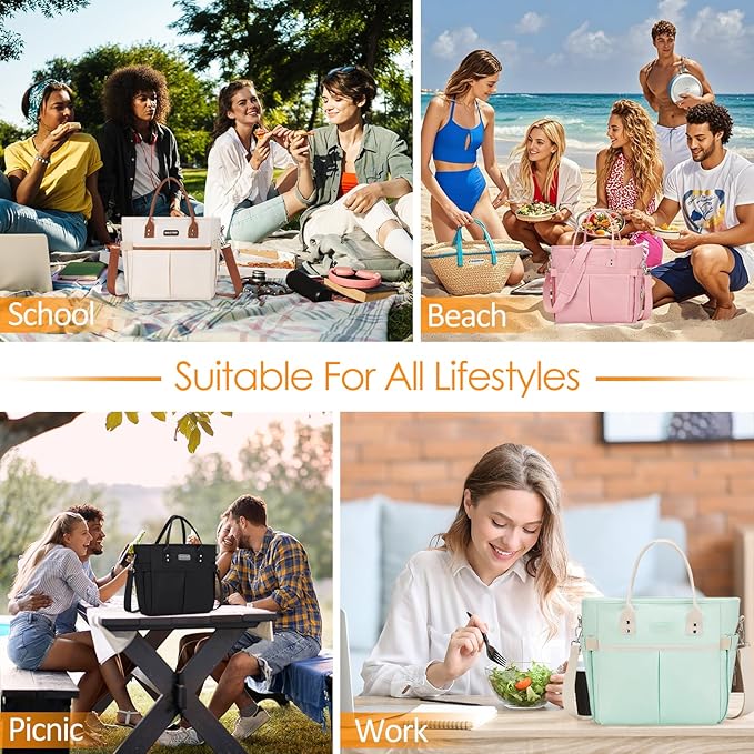 MAXTOP Lunch Bag Women for Work Insulated Thermal Lunch Box for Men with Wide-Open Pocket Reusable Leakproof Cooler Bags with Removable Shoulder Strap for Teacher Nurse Office Picnic Travel Black
