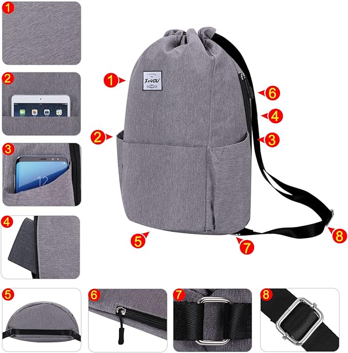 XEYOU Drawstring Sports Backpack Lightweight Gym Yoga Sackpack Shoulder Rucksack Casual Outdoor Daypack for Women and Men