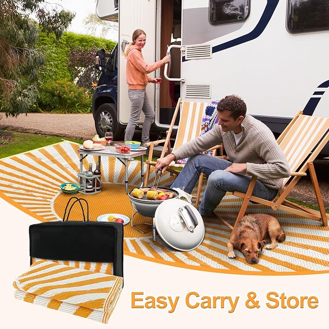 Wonnitar Outdoor Rug 8x10 Patio Waterproof Rugs - Large Reversible Plastic Straw Rug, Portable Outside Camping Mat for RV Deck, Lightweight Outdoor Carpet for Beach Garden (Orange, 8'x10')