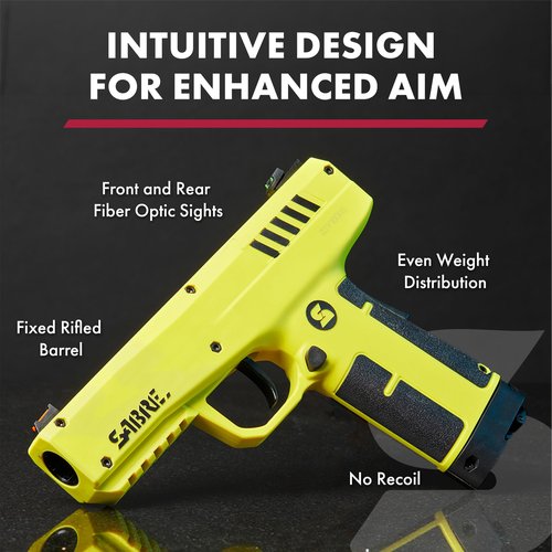 SABRE Home Defense Pepper Projectile Launcher, Large Size with (7) 0.68 Cal. Projectiles - 40% More Stopping Power for Extra Home Protection, 6.89”W x 8.56”H, and Made in USA SABRE Pepper Gel Canister