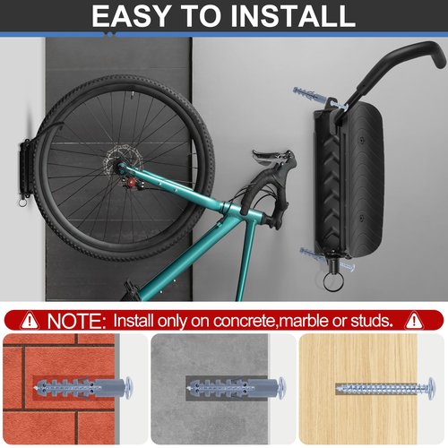 Tottist Wall Mounted Bike Rack for Indoor Storage - Heavy Duty 150° Swivel, No Drill Space Saving Design, Fits MTB/Road/E-Bikes & Hybrid, Anti-Slip Stopper (2-Pack, Black)