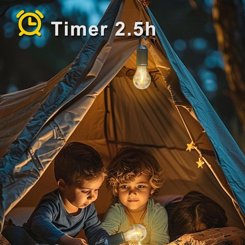 Camping Lights Rechargeable, Hanging Tent Lights Bulb with Hook, Timer Function, 3 Lighting Modes Tent Lamp for Camping, Hiking, Backpacking, Emergency Outage