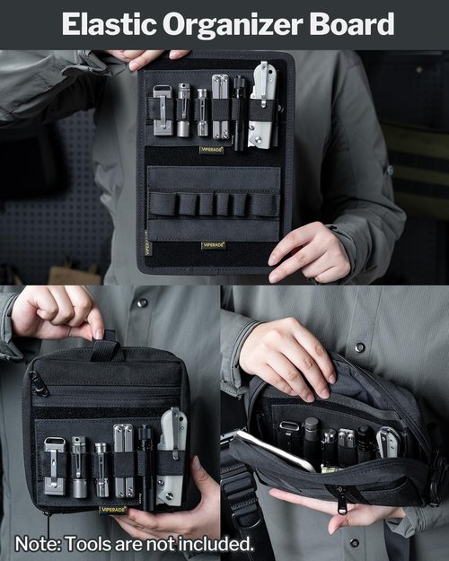 VIPERADE PL10-B EDC Organizer Elastic Modular, EDC Insert Pouch Panel Hook Backed Accessories Holder, Large Elastic Organizer Holder for Blackpack, Bag