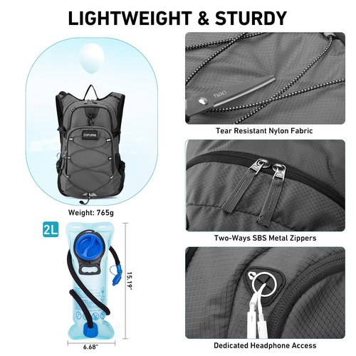 Cofurni Hydration Backpack 20L with Water Bladder 2L, Large Storage Hiking Daypack for Men Women, Lightweight Insulation Water Backpack for Biking, Running, Skiing, Trekking, Camping