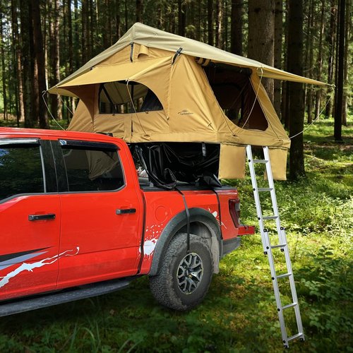 TopAutoGear Rooftop Tent for SUV & Truck Camping, Soft Shell Roof Top Tent, Quick-Setup Design with Telescopic Ladder and LED Lighting for 2-3 Person Family Adventures