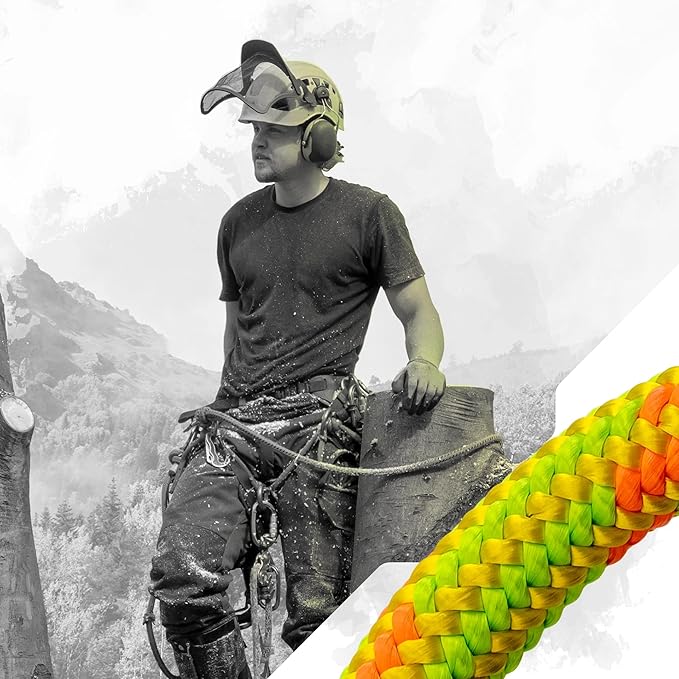 Pelican Rope Arborist Rope 11.8mm x 150Ft, USA Made High-Strength 24-Strands Static Climbing Rope - 7,000 lb Strength for Tree Climbing, Pulling, Outdoors & Swing - Yellow, Plain End