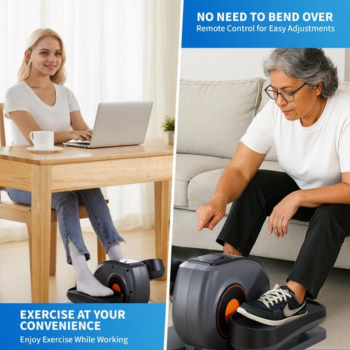 Under Desk Elliptical Machine, Seated Elliptical Leg Exerciser As Seen on TV, Portable Electric Pedal Exerciser for Seniors While Sitting with Remote Control, 10 Adjustable Speeds