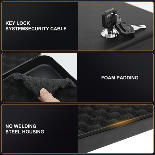 Portable Gun Safe for Pistols, Small Handgun Lock Box with Combination Lock or Key Lock, Portable Travel Pistol Safe for Travel, Home, Car (Large-Key)