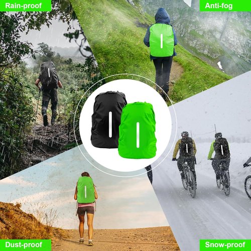 LAMA 2pcs Waterproof Rain Cover for Backpack, Reflective Rainproof Protector for Anti-dust and Anti-Theft M 30L-40L Black