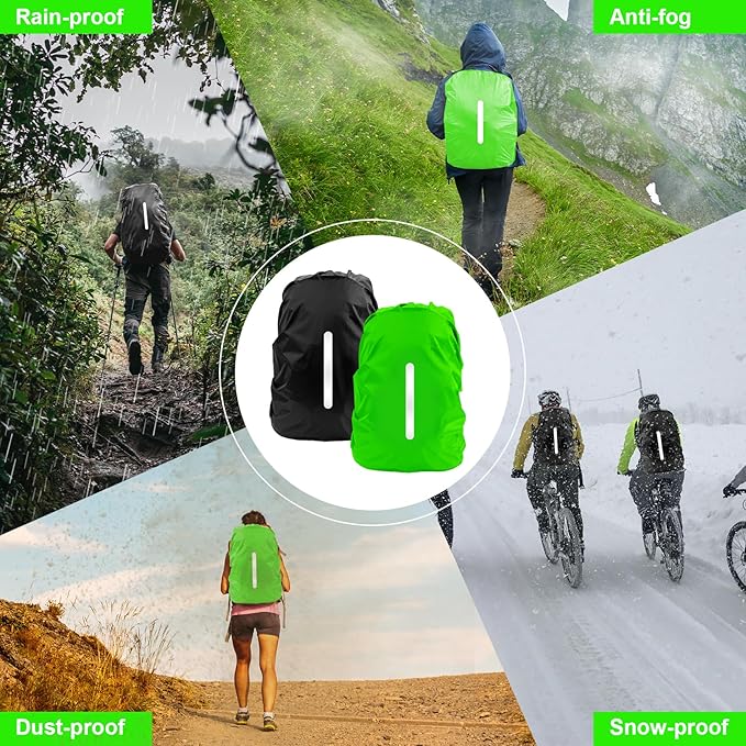 LAMA 2pcs Waterproof Rain Cover for Backpack, Reflective Rainproof Protector for Anti-dust and Anti-Theft S 18L-25L Black Green