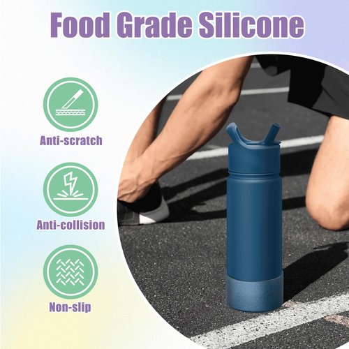 Diumepo Silicone Boot for Stanley 40 oz Tumbler- Matte Luster Protective Silicone Sleeve Fit for Hydroflask Water Bottle 12 oz -24 oz, Glitter Anti-Slip Bottom Sleeve Cover, BPA Free(Gold)