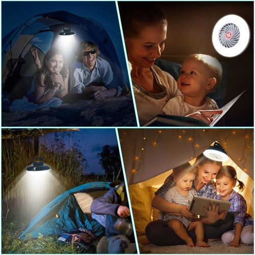 2 Packs Portable Camping Fan with LED Lantern,USB Rechargeable for Phone Waterproof Tent Fan with Hanging Hook Magnet Survival Kits for Indoor Outdoor Hiking Car Office Desk Outdoor Emergency Power