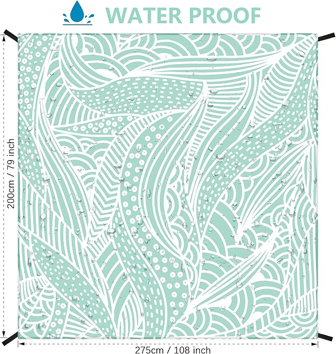 Beach Blanket, Sandproof Beach Mat, Waterproof Quick Drying Lightweight Outdoor Aztec Picnic Mat 79" X 83"/120"x108" for 2-8 Adults for Travel, Camping, Hiking