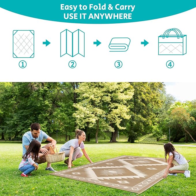 HEBE Outdoor Rug 8'x10' Waterproof for Patios Clearance, Reversible Plastic Straw Rug Camping Carpet, Indoor Outdoor Area Rugs Patio Mats for RV,Picnic,Backyard,Deck,Balcony,Porch