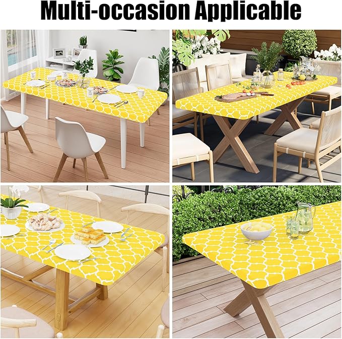 Smiry Rectangle Picnic Table Cover, Waterproof Elastic Fitted Camping Tablecloths for 6 Foot Tables, Wipeable Flannel Backed Vinyl Tablecloth Protector for Indoor, Outdoor (Yellow, 36x72 Inches)