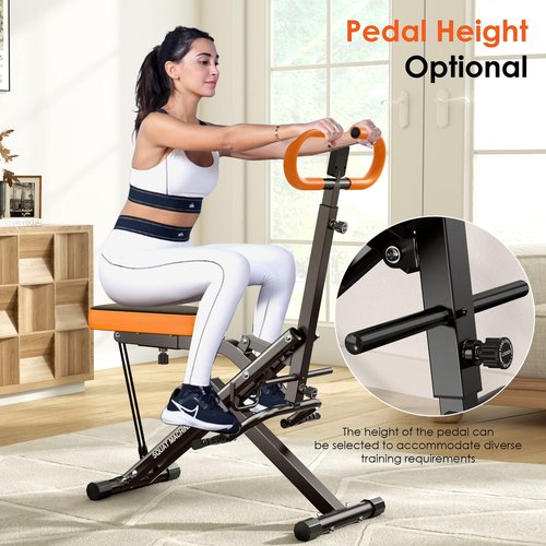 SogesHome Squat Machines Rowing Machine, Foldable & Full Body Exercise Workout Equipment, Row and Ride Squat Machine 330 LBS Weight Capacity, Glute Trainer Machine (Orange)