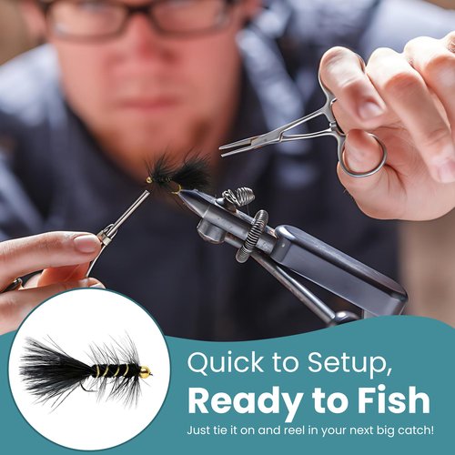 Complete Fly Tying Material Kit – Materials to Tie 30 Woolly Bugger Flies, Includes Marabou, Black Hackle Feathers & Chenille, Beginner-Friendly Fly Tie Supply Kit for Trout, Bass & Panfish