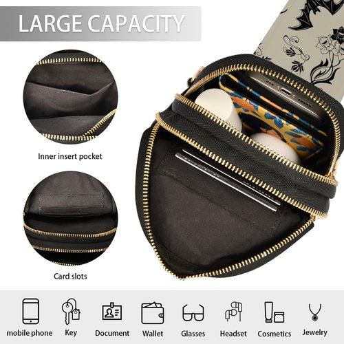 ZAZYXTJ Goth Bat Crossbody Sling Bag for Women Leather Small Chest Bag Adjustable Straps Daypack for Travel Sport Hiking