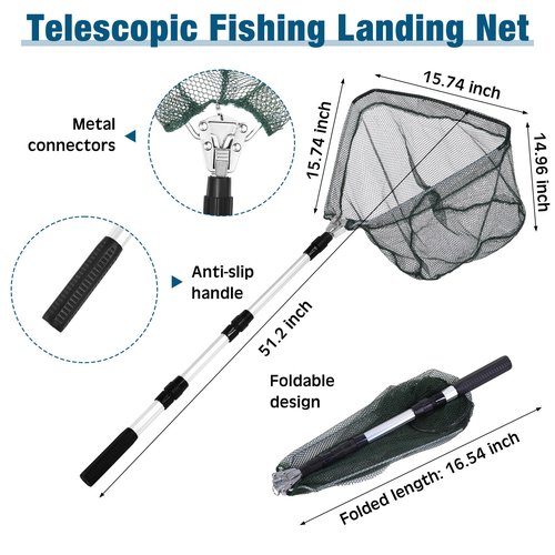 Relaxgiant 6 Pcs Fishing Net Trap Portable Folded, Crab Trap Minnow Trap, Fishing Landing Net with Telescoping Pole Handle, Casting Net Bait Trap with Heavy Duty Sinker and Storage Bucket