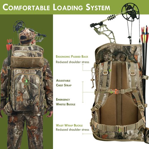 Wild Cedar Bow Hunting Backpack for Men, Saddle Camo backpack with Bow Holder, Compound Bow Hunting Bag for Deer and Elk Hunting