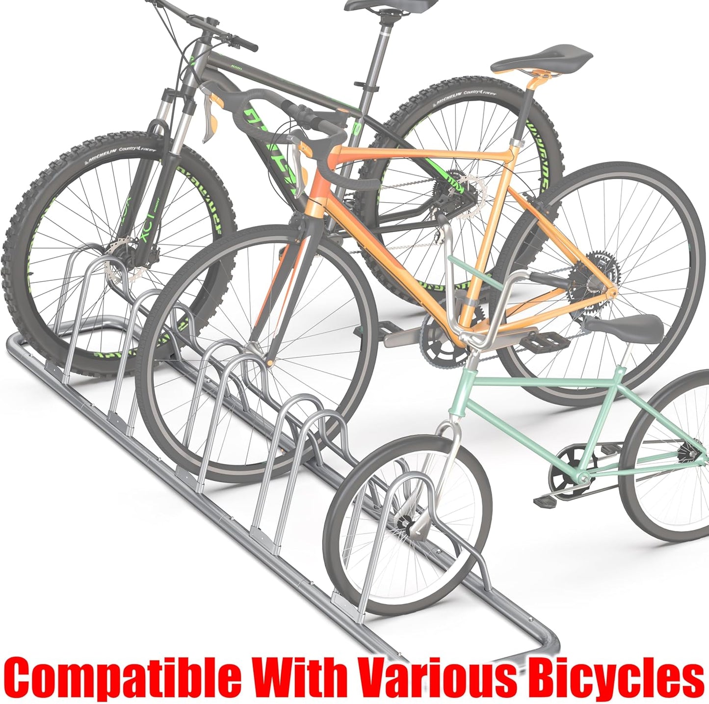 Simple Houseware 5 Bike Bicycle Floor Parking Adjustable Storage Stand, Silver