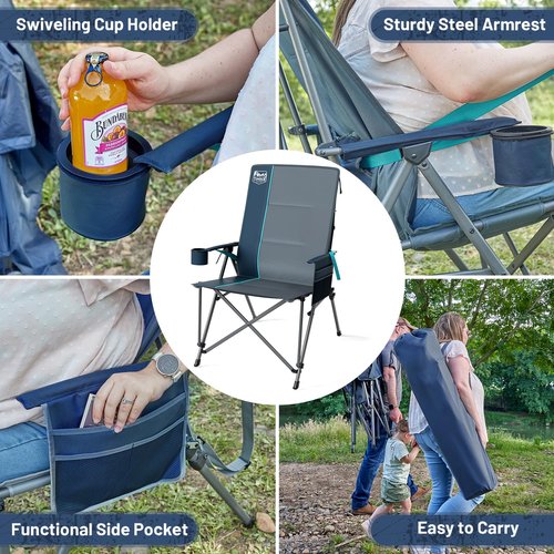 TIMBER RIDGE Oversized Camping Chair with Lumbar Support, Portable Folding Chair Heavy Duty for Adults Supports 450 LBS for Outdoor Camping, Lawn, with High Back, Cup Holder, Side Pocket - Blue